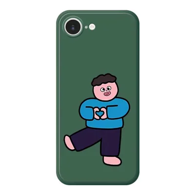 For iPhone 16e Hoesje Liefdesjongen Patroon Afdruk Rechte Rand TPU Telefoon Achterkant - Groen