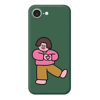 For iPhone 16e Hoesje Liefdesmeisje Patroon Afdruk Rechte Rand TPU Telefoon Achterkant - Groen