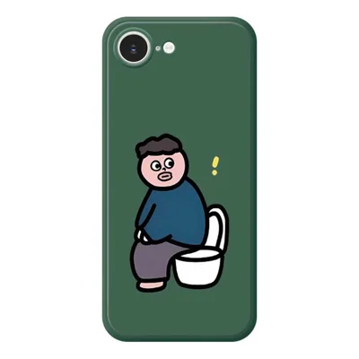 For iPhone 16e Case Toilet Boy Patroon Print Rechte Rand TPU Telefoon Achterkant - Groen