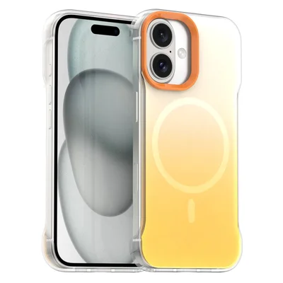 For iPhone 16 Plus Magnetic Case Gradient Design Borderless IMD TPU + PC + PET Phone Cover - Orange