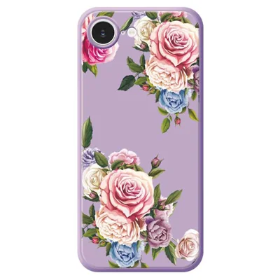 For iPhone 16e Hoesje met Pioenroos Patroon Rechte Rand TPU Telefoon Achterkant - Paars