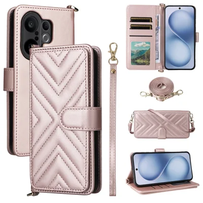 For vivo X200 FE 5G / S30 Pro mini 5G Case with Shoulder / Wrist Strap Leather Phone Cover Stand Wallet - Pink