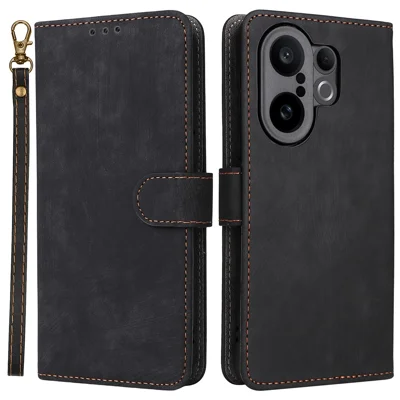 For vivo X200 FE 5G / S30 Pro mini 5G Case Wallet RFID Blocking PU Leather Phone Cover Stand with Strap - Black
