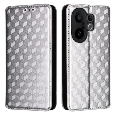 For vivo X200 FE 5G / S30 Pro mini 5G Case Wallet Rhombus Imprinted Leather Phone Cover - Silver