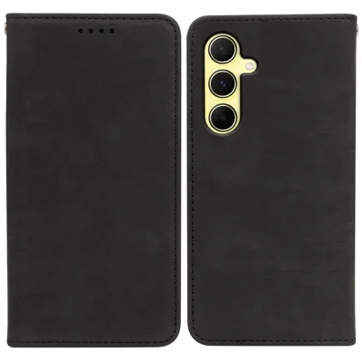 For Samsung Galaxy A18 5G / A18 4G / A17 5G / A17 4G Case Strong Magnetic Leather Wallet Phone Cover with Striped Texture - Black