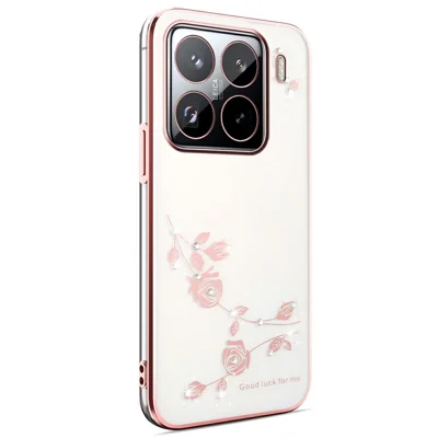 Futera KADEM na Xiaomi 15S Pro, etui z dekoracją z kryształków i kwiatów, pokrowiec z tworzywa TPU – różowe złoto