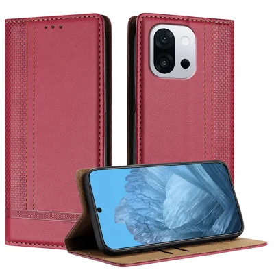 For OnePlus 13T 5G Case L-Shaped Grid Pattern Leather Stand Phone Cover with Card Slots - Red