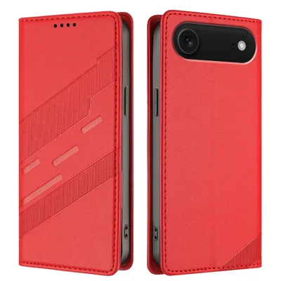 For iPhone Air Phone Cases Punk Style Imprinted Wallet Stand Leather Cover - Red