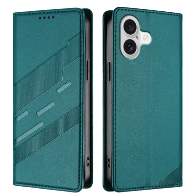 For iPhone 17 Phone Cases Punk Style Imprinted Wallet Stand Leather Cover - Dark Green