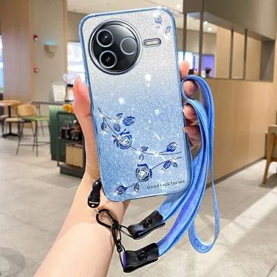 KADEM For Xiaomi Civi 5 Pro 5G Case Flower Pattern TPU Gradient Phone Cover with Lanyards - Blue