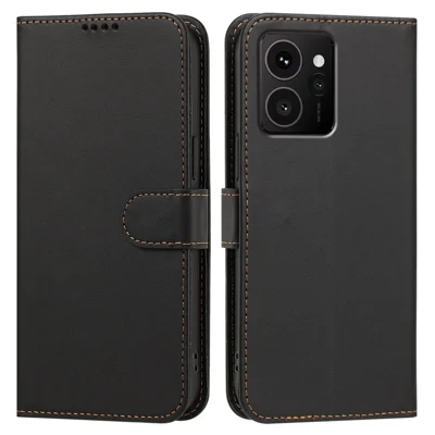 For HMD Skyline Leather Case Wallet Stand Solid Color Anti Drop Phone Cover - Black