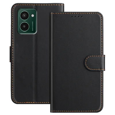 Voor HMD Pulse Pro Leren Hoesje Portemonnee Stand Effen Kleur Anti Drop Telefoonhoes - Zwart