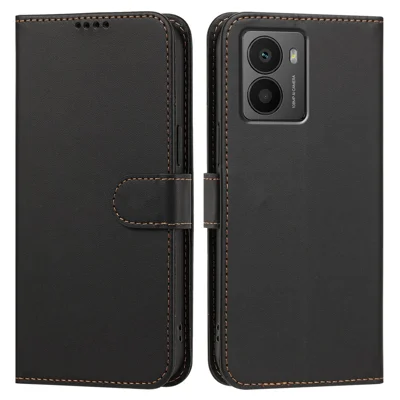 For HMD Fusion 5G Leather Case Wallet Stand Solid Color Anti Drop Phone Cover - Black
