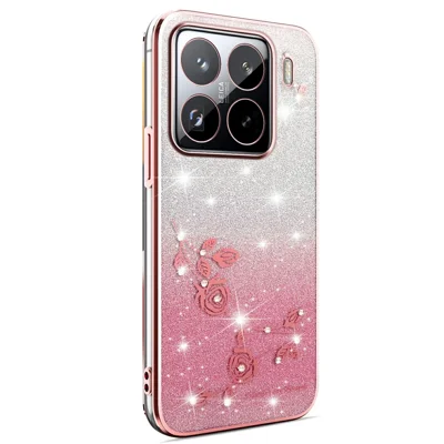 KADEM Obudowa na Xiaomi 15S Pro Obudowa z Kwiatem Giętka Przezroczysta Obudowa z Gradientem - Różowe Złoto