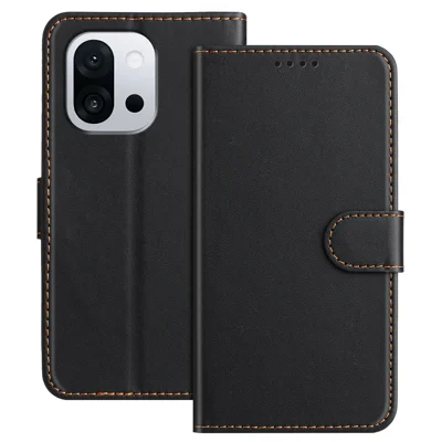For OnePlus 13T 5G Leather Case Wallet Stand Solid Color Anti Drop Phone Cover - Black