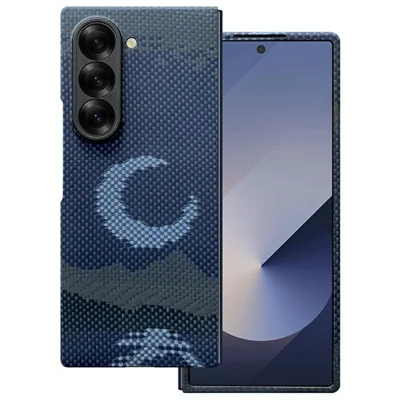 For Samsung Galaxy Z Fold6 5G Magnetic Case Precise Cutouts Aramid Fiber Phone Cover with Metal Lens Frame / Front Frame - Moon
