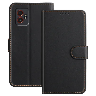 For Samsung Galaxy XCover7 Pro Leather Case Wallet Stand Solid Color Anti Drop Phone Cover - Black