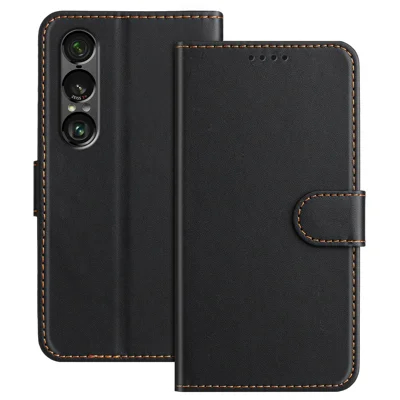 For Sony Xperia 1 VII Leather Case Wallet Stand Solid Color Anti Drop Phone Cover - Black