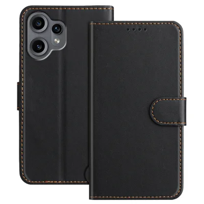 For Nothing CMF Phone 2 Pro Leather Case Wallet Stand Solid Color Anti Drop Phone Cover - Black