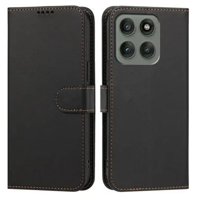 For Motorola Edge 60 Pro 5G Leather Case Wallet Stand Solid Color Anti Drop Phone Cover - Black