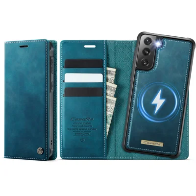 CASEME For Samsung Galaxy S21 FE 5G Case  C49 Magnetic Case RFID Blocking Detachable Wallet Leather Phone Cover - Green