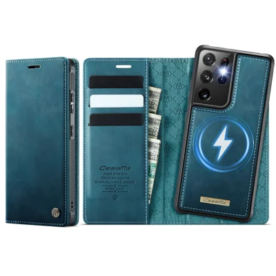 CASEME For Samsung Galaxy S21 Ultra 5G Case  C49 Magnetic Case RFID Blocking Detachable Wallet Leather Phone Cover - Green