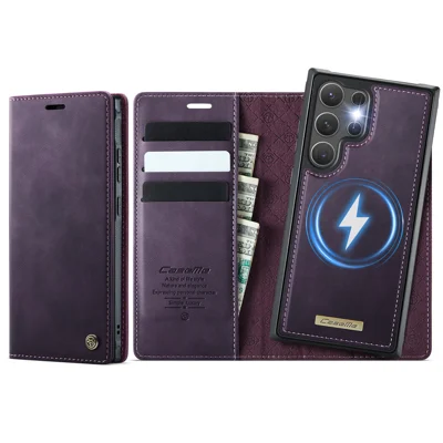 CASEME For Samsung Galaxy S25 Ultra Case  C49 Magnetic Case RFID Blocking Detachable Wallet Leather Phone Cover - Purple
