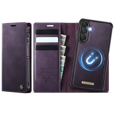 CASEME For Samsung Galaxy A16 5G Magnetic Case  C49 RFID Blocking Detachable Wallet Leather Phone Cover - Purple