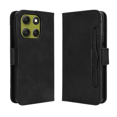 For Motorola Moto G86 5G Leather Case Phone Wallet Cover with Multiple Card Slots - Black