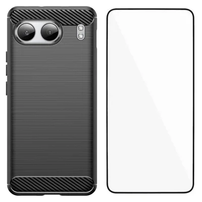 WANLONFENG For OnePlus Nord 4 Case with Tempered Glass  LS Series Brushed Texture TPU Phone Cover - Black