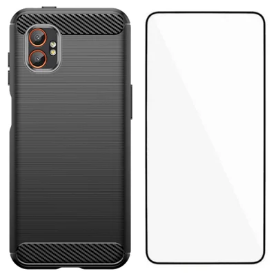 WANLONFENG For Samsung Galaxy XCover7 Pro Case with Screen Film  LS Series Big Lens Hole Brushed Texture TPU Phone Cover - Black