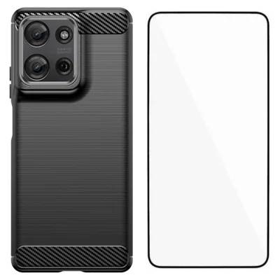 WANLONFENG For Motorola Moto G75 5G Case with Screen Film  LS Series Big Lens Hole Brushed Texture TPU Phone Cover - Black