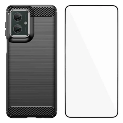 WANLONFENG For Motorola Moto G55 5G Case with Screen Film  LS Series Big Lens Hole Brushed Texture TPU Phone Cover - Black
