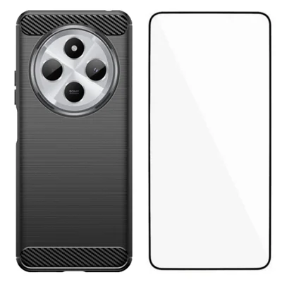 WANLONFENG For Xiaomi Redmi 14R 5G / Xiaomi Redmi 14C 4G Case with Screen Film  LS Series Big Lens Hole Brushed Texture TPU Phone Cover - Black