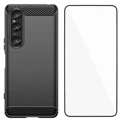 WANLONFENG For Sony Xperia 1 VI Case with Screen Film  LS Series Big Lens Hole Brushed Texture TPU Phone Cover - Black