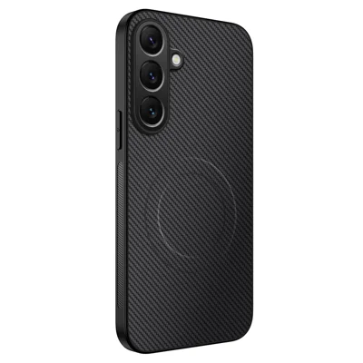 WANLONFENG For Samsung Galaxy S25 FE Magnetic Case TQ Series Carbon Fiber Texture PC TPU Phone Cover - Black