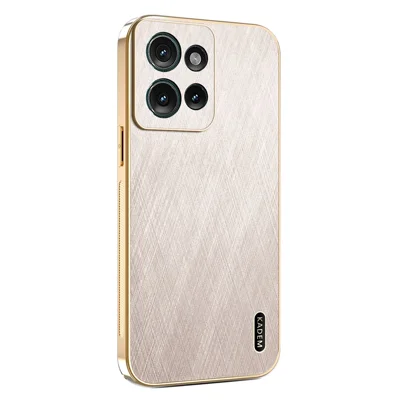 KADEM For Motorola Moto G56 5G Case Electroplating Silk Texture PU + TPU Phone Back Cover - Gold