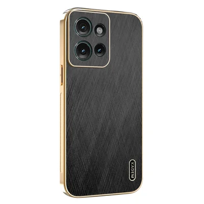 KADEM For Motorola Moto G86 5G / G86 Power 5G Case Electroplating Silk Texture PU + TPU Phone Back Cover - Black