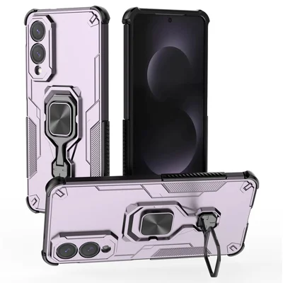 For Samsung Galaxy S25 Edge Case Rotatable Ring Kickstand PC + TPU Shockproof Phone Cover - Purple