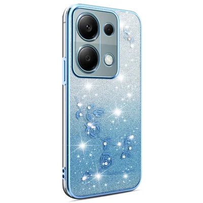 KADEM Phone Case For Xiaomi Redmi Note 13 Pro 4G / Note 14S 4G / Poco M6 Pro 4G , Flower TPU Flexible Gradient Cover - Blue