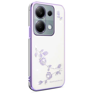 KADEM Phone Case For Xiaomi Redmi Note 13 Pro 4G / Note 14S 4G / Poco M6 Pro 4G , Flower Rhinestone Decor TPU Cover - Purple