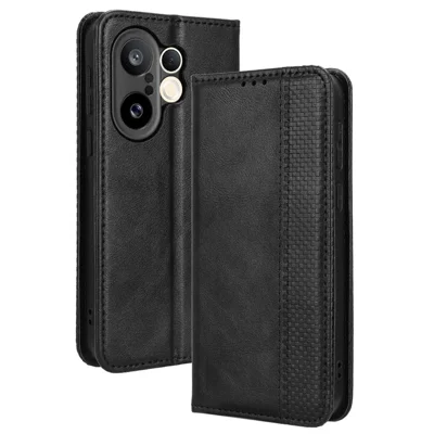 For vivo X200 FE 5G / S30 Pro mini 5G Leather Case Wallet Stand Retro Texture Phone Cover - Black