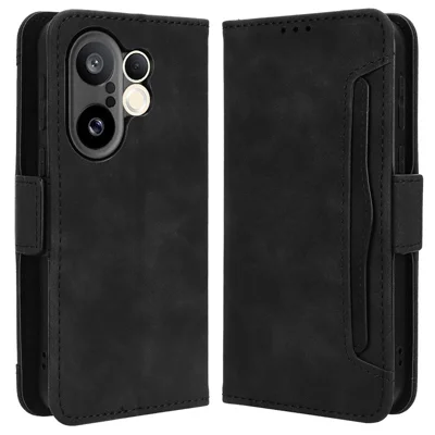 For vivo X200 FE 5G / S30 Pro mini 5G Leather Case Phone Wallet Cover with Multiple Card Slots - Black