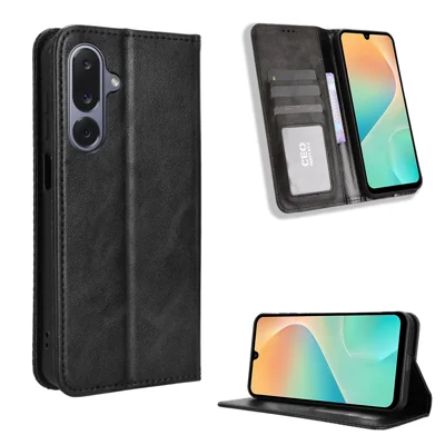 For Samsung Galaxy M36 5G Leather Case Wallet Stand Retro Texture Phone Cover - Black
