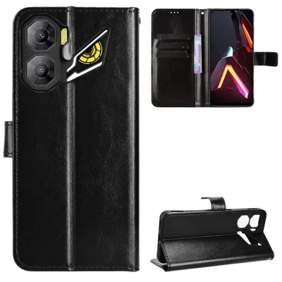 For ZTE nubia Neo 3 5G PU Leather Case with Strap Crazy Horse Texture Phone Wallet Cover - Black