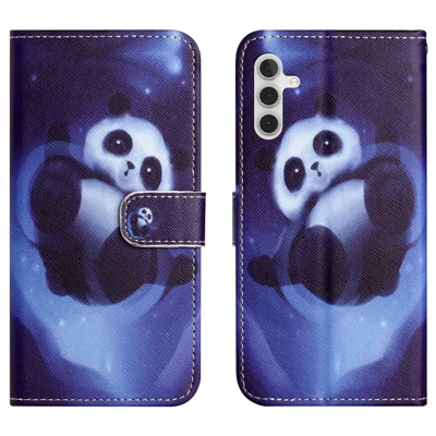 For Samsung Galaxy S25 FE Case Pattern Print PU Leather Wallet Phone Cover Cross Texture - Panda