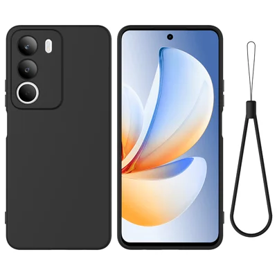 Voor Realme C71 4G Vloeibaar Siliconen Hoesje Telefoon Achterkant met Handgreep - Zwart