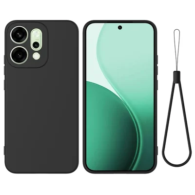 For Oppo Reno14 5G (China) / Oppo Reno14 5G (Global) Liquid Silicone Case Phone Back Cover with Hand Strap - Black