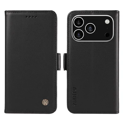YIKATU For iPhone 18 Pro / 17 Pro Wallet Phone Case  YK-003 Leather Stand Cover -  Black