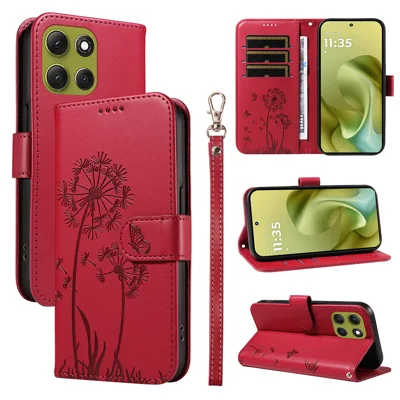 For Motorola Moto G86 5G / G86 Power 5G Leather Wallet Case with Strap Dandelion Imprint Phone Stand Cover - Red